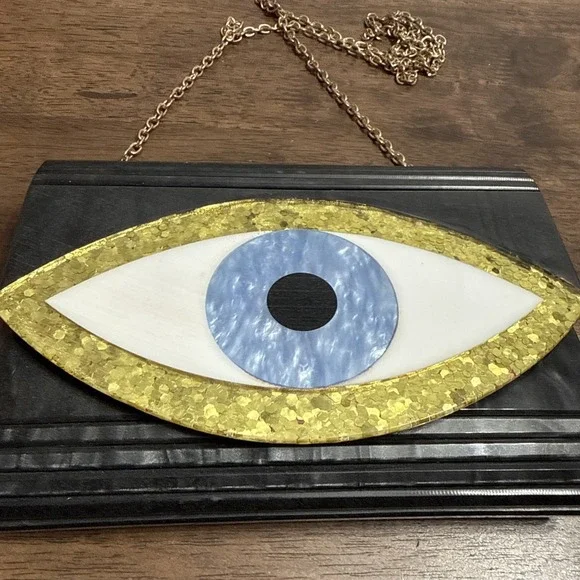 KURT GEIGER LONDON EVIL EYE PARTY ENVELOPE CLUTCH ACRYLIC METALLIC - Picture 2 of 12
